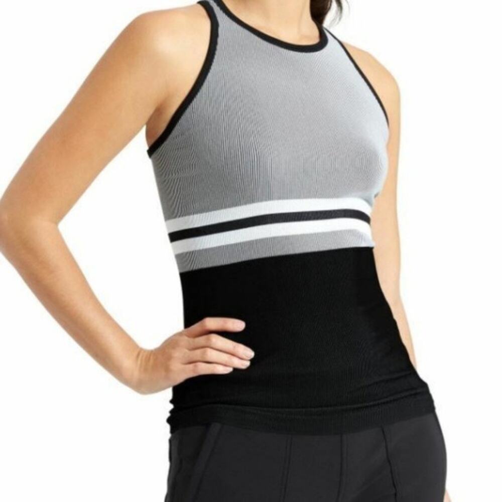 Athleta Ribbed Black & Gray Stripe Renew Racerback Tank Top Size XS